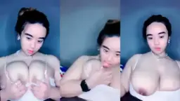 Goyang Lidah Di Atas Puting Payudara Montok Yang Menggoda